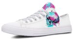 Watercolor Skull Art Low-Top Sneakers - White Artistic Footwear