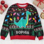 Cute Dinosaur With Name - Personalized Ugly Sweater - Image 4