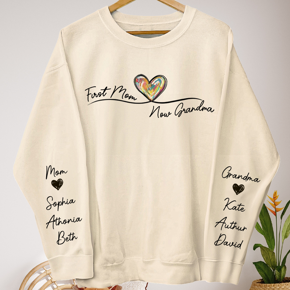 First-Mom-Now-Grandma-Custom-Names-On-Sleeve-Personalized-Sweatshirt_1.png First Mom Now Grandma Custom Names On Sleeve - Personalized Sweatshirt - Image 1