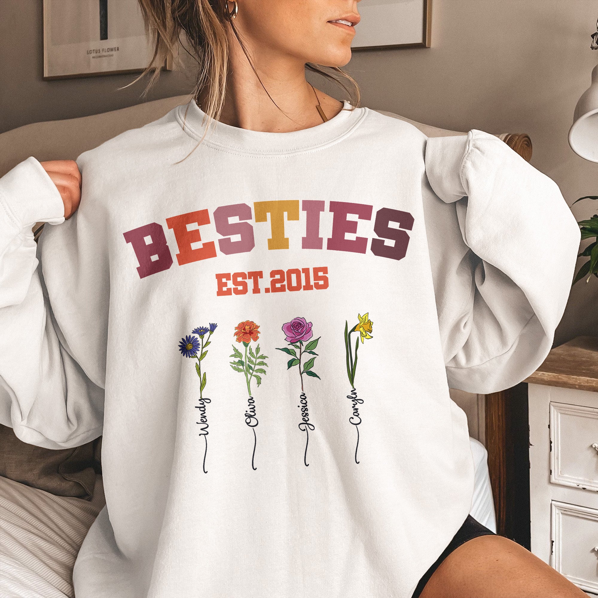 Besties-Est-Birthflower-Friend-Gift-Personalized-Sweatshirt_1.jpg Besties Est Birthflower Friend Gift - Personalized Sweatshirt - Image 1