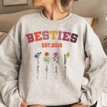 Besties Est Birthflower Friend Gift - Personalized Sweatshirt - Image 2