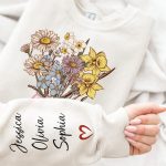 Custom Kid Birth Month Flower On Sleeves For Grandma, Mum - Personalized Sweatshirt
