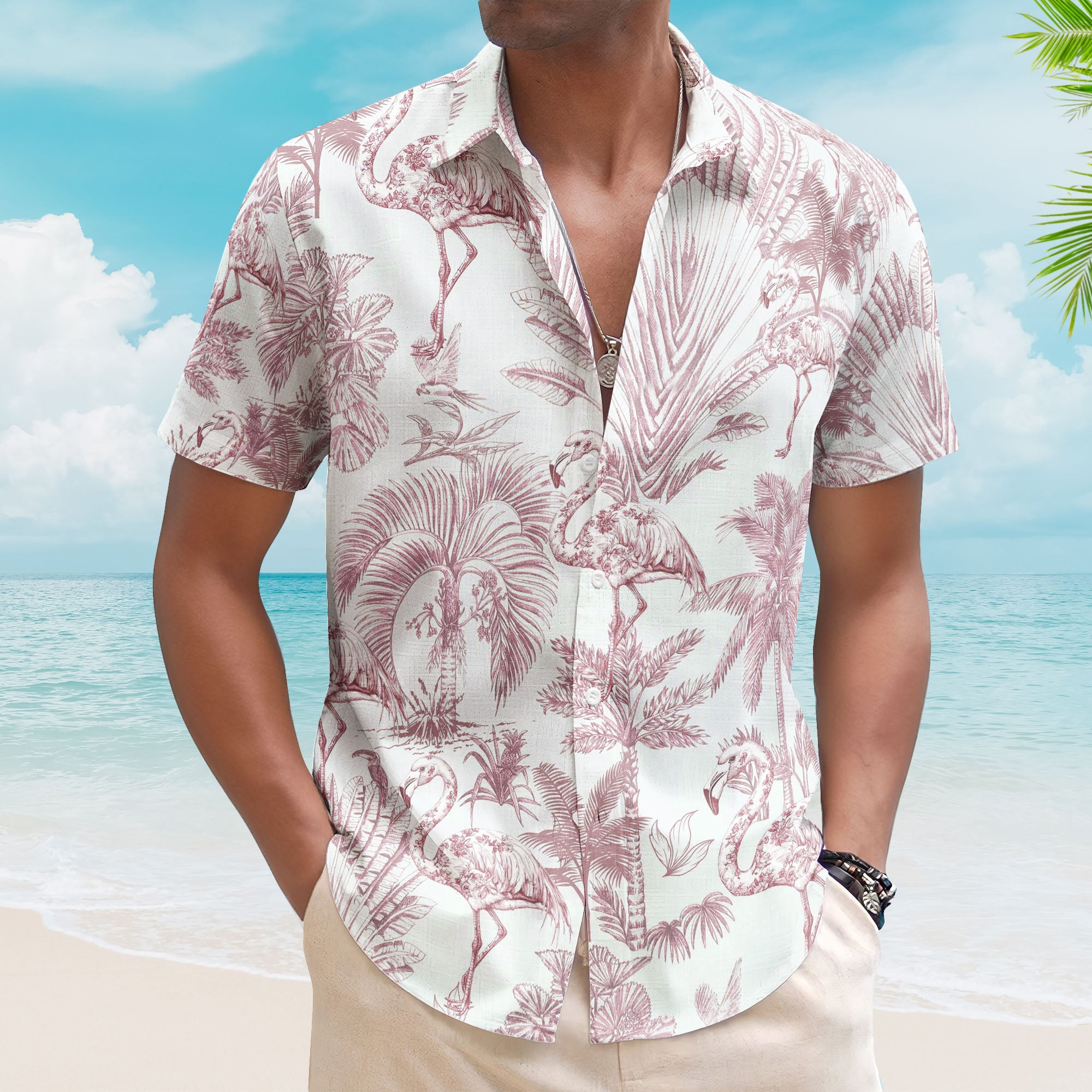 Flamingo-Mermaid-Unicorn-Butterfly-Toile-De-Jouy-Personalized-Hawaiian-Shirt_1.jpg Flamingo Mermaid Unicorn Butterfly Toile De Jouy - Personalized Hawaiian Shirt - Image 1