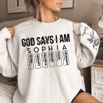God Says I Am Name Letter In Bible Toile De Jouy Style - Personalized Sweatshirt - Image 2