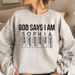 God Says I Am Name Letter In Bible Toile De Jouy Style - Personalized Sweatshirt - Image 3