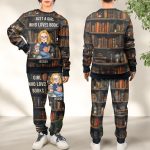 Just A Girl Who Loves Books - Personalized Sweatshirt And Sweatpants Set - Lounge Pants  With Pockets, Custom Pajama Pants, Jogger Sweatpants, Gift For Her