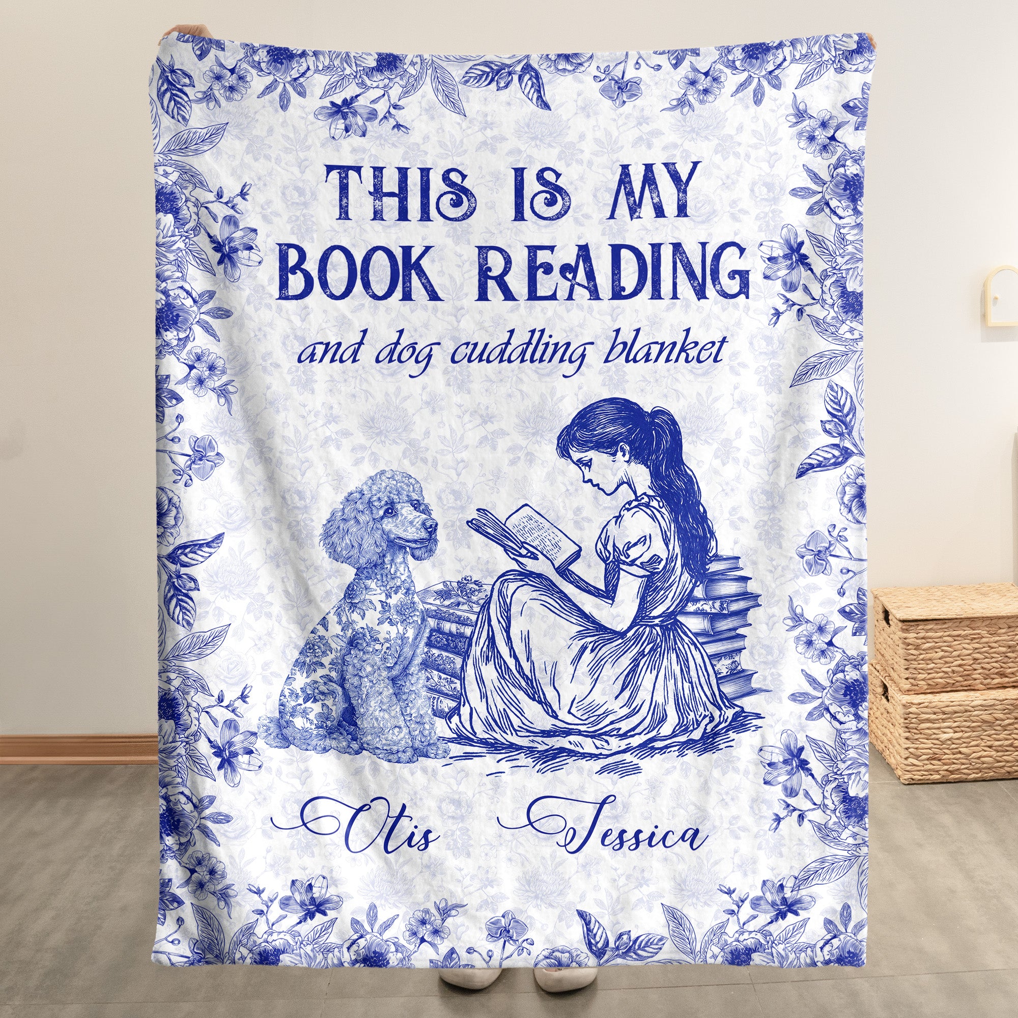 My-Book-Reading-And-Dogs-Cuddling-Toile-De-Jouy-Chinoiseries-Personalized-Blanket-1.jpg My Book Reading And Dog Cuddling Toile De Jouy Chinoiseries - Personalized Blanket Big Size - Image 1