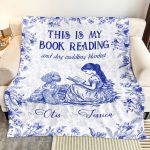 My Book Reading And Dog Cuddling Toile De Jouy Chinoiseries - Personalized Blanket Big Size - Image 3