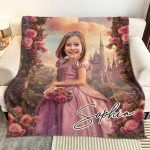 Rose Pink Princess - Gifts For Daughter, Little Girls - Custom Face & Name - Personalized Photo Blanket Big Size - Image 4
