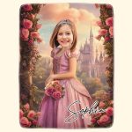 Rose Pink Princess - Gifts For Daughter, Little Girls - Custom Face & Name - Personalized Photo Blanket Big Size - Image 7