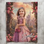 Rose Pink Princess - Gifts For Daughter, Little Girls - Custom Face & Name - Personalized Photo Blanket Big Size - Image 8